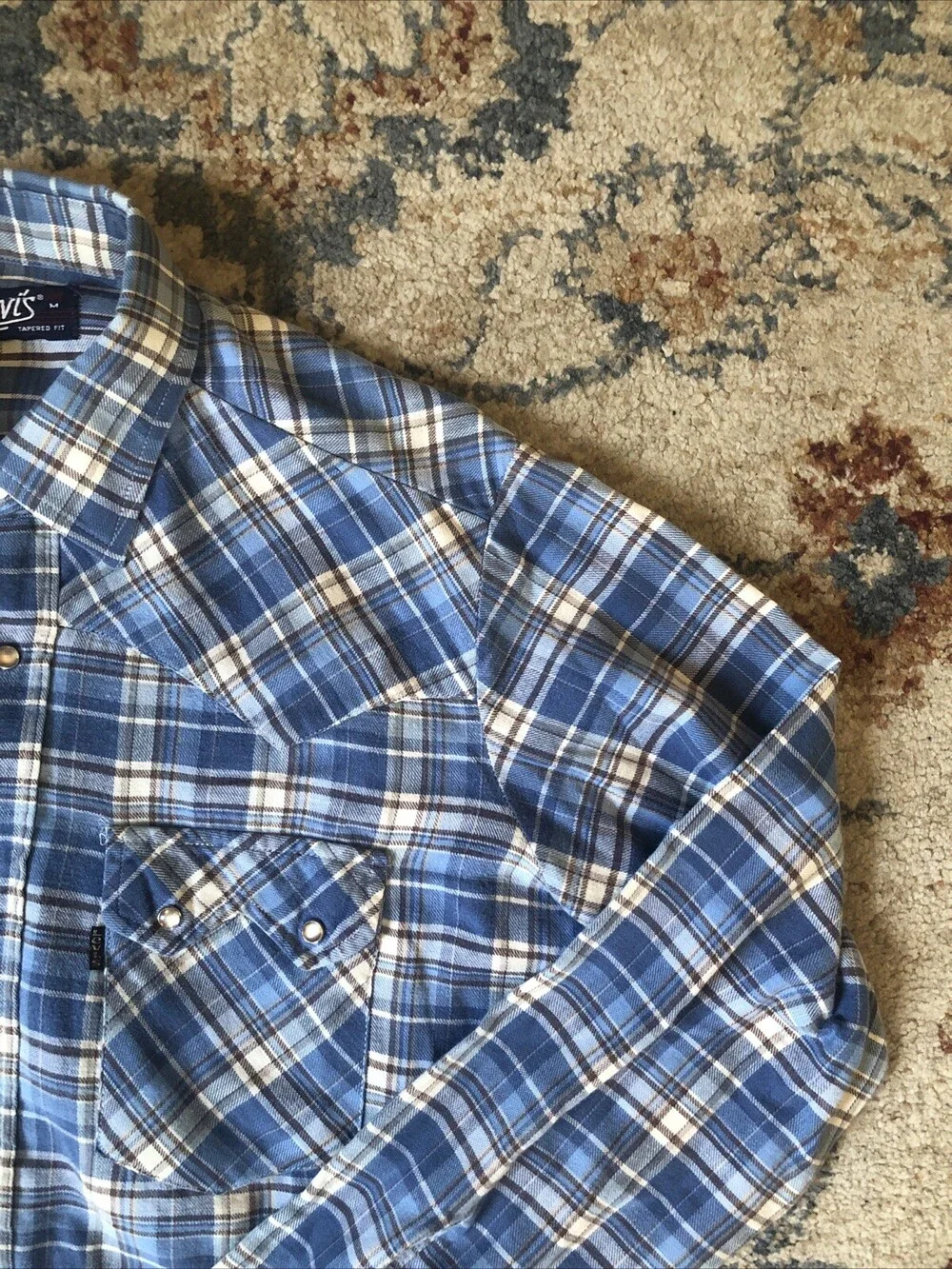 Vintage Levi's Shirt Mens Medium Western Pearl Snap Plaid Cowboy USA Sawtooth